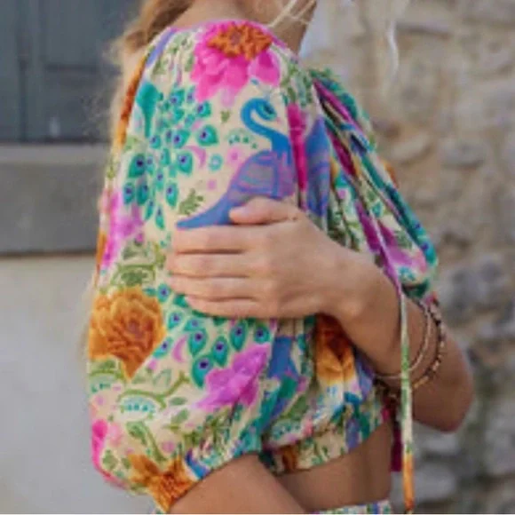 NWT🦩Spell Boheme Cropped Blouse in Spring size small - Picture 2 of 11